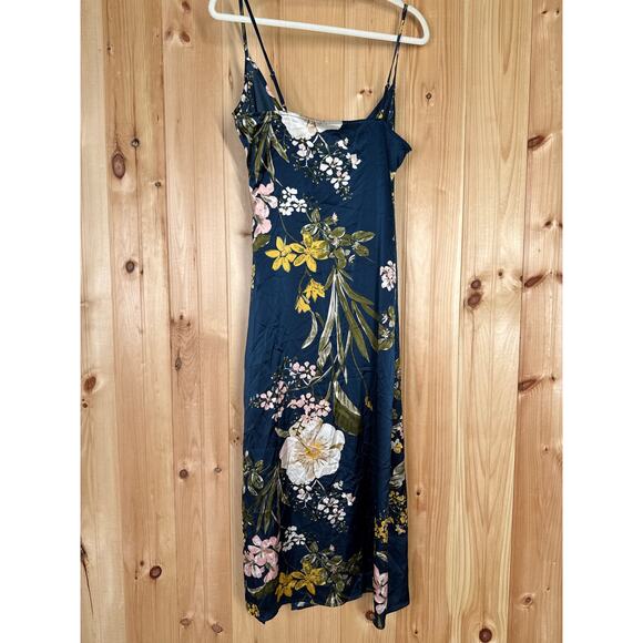 NWT Lulus Remarkable Entrance Navy Blue Floral Print Satin Midi Dress Wedding M - Picture 4 of 7
